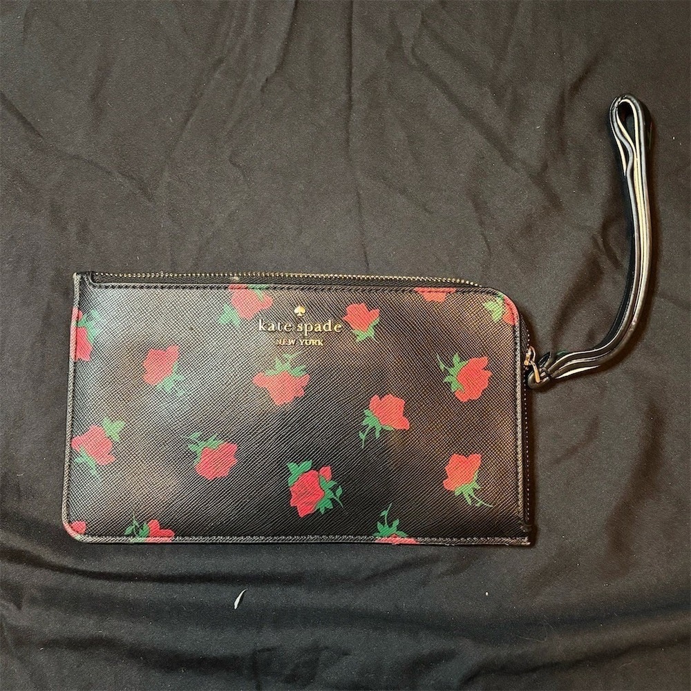 Authentic Kate Spade Lucy Ditty Rose Toss Medium Zip Wristlet wallet leather